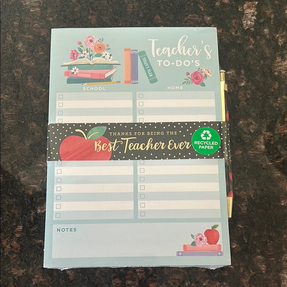 Teacher's To-Do List Notepad with Pen - Blue and Red
